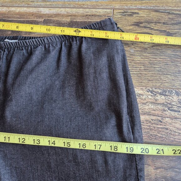 EILEEN FISHER Cotton Blend Black Chambray Tapered Ankle Pants Elastic-Waist Zip - Picture 8 of 10